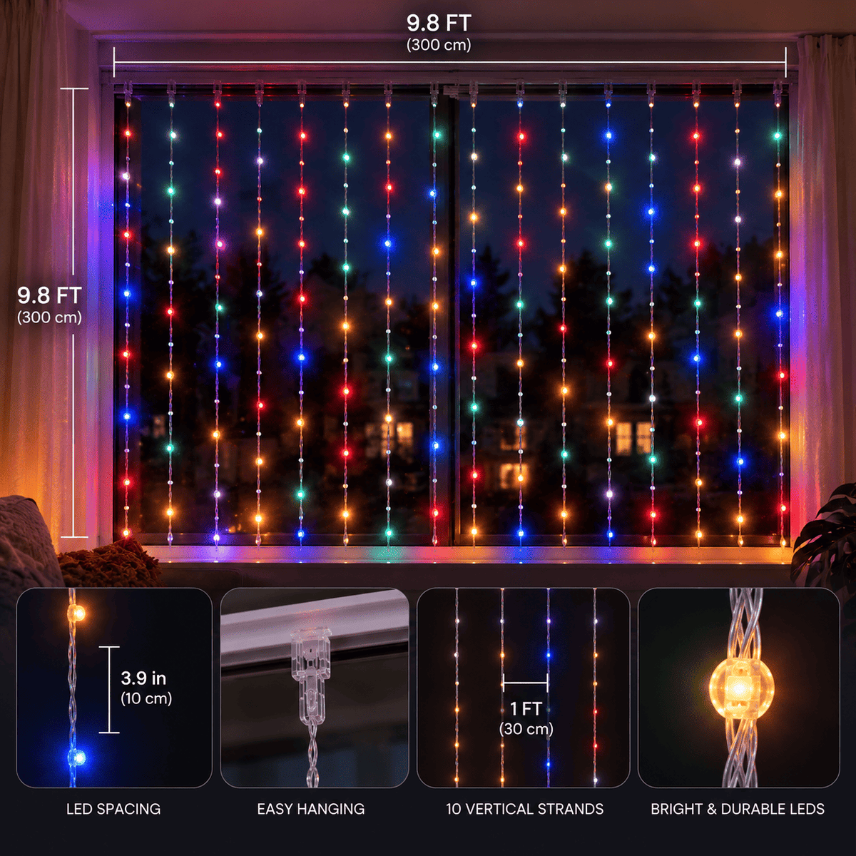 Smart Window Lights – 3×3 m Animated LED Curtain