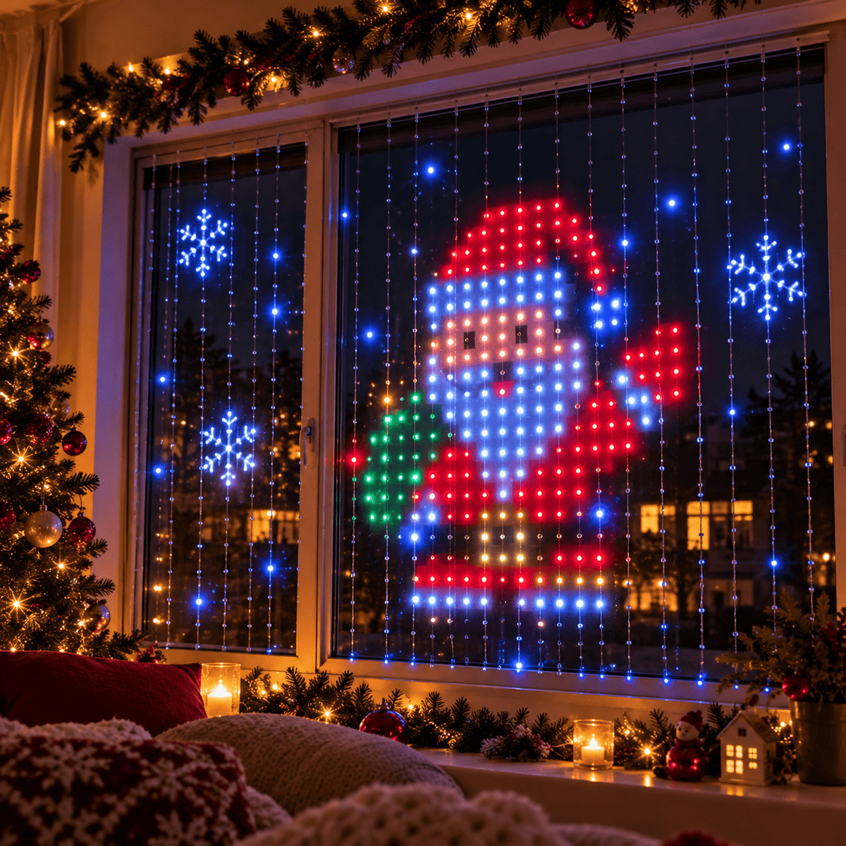 Smart Window Lights – 3×3 m Animated LED Curtain
