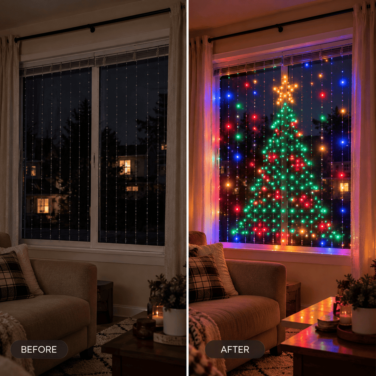 Smart Window Lights – 3×3 m Animated LED Curtain