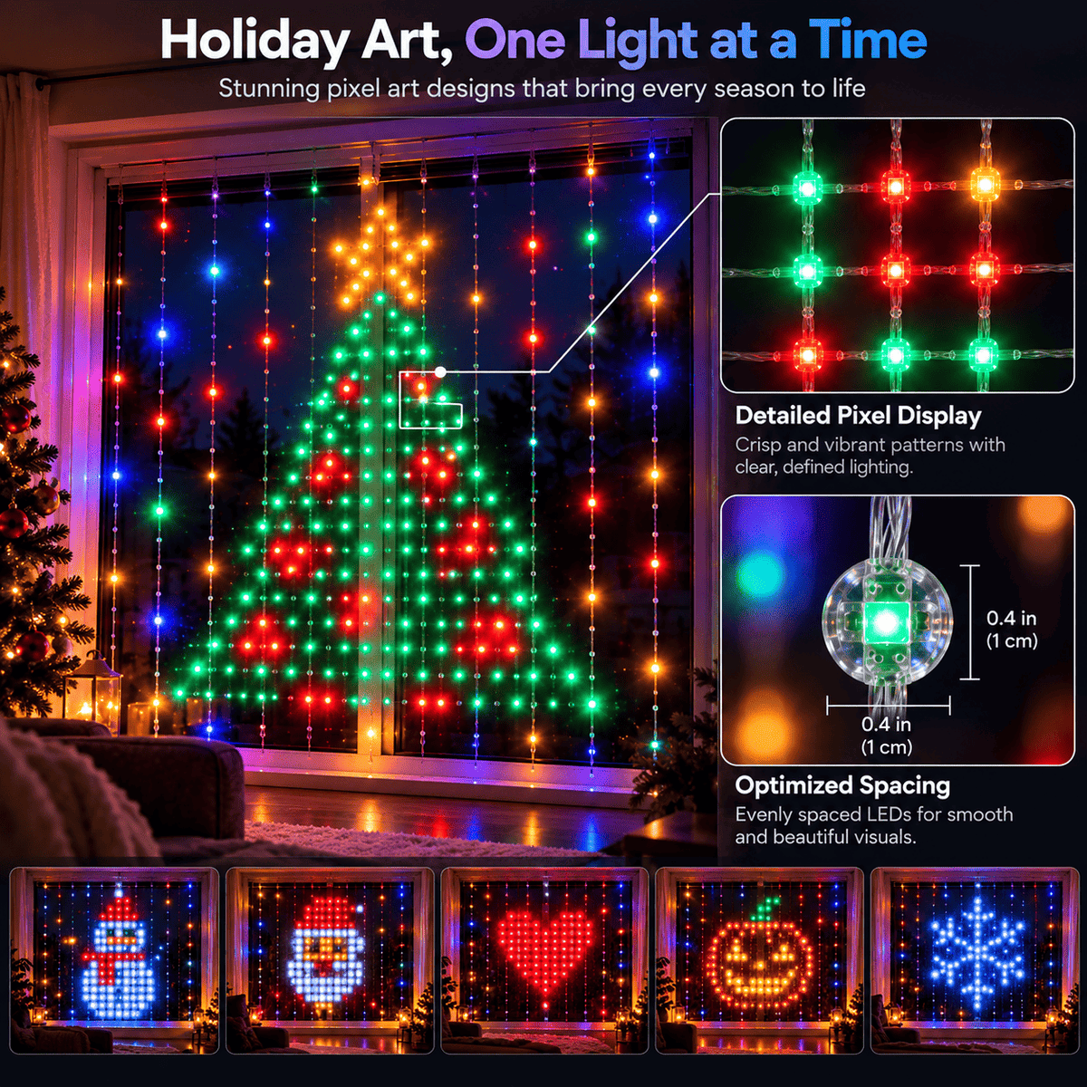 Smart Window Lights – 3×3 m Animated LED Curtain