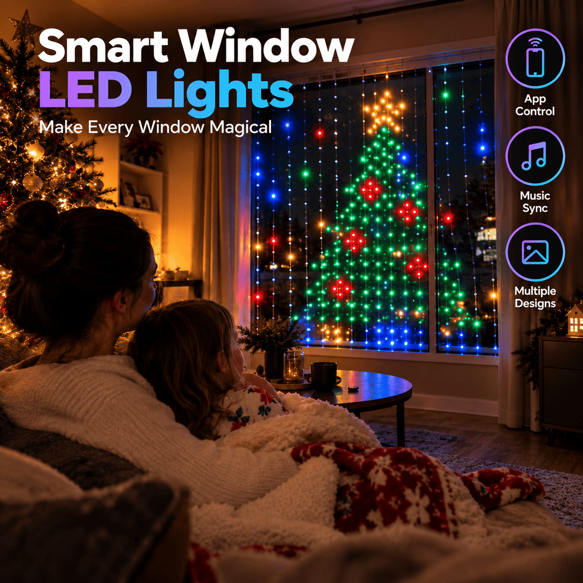 Smart Window Lights – 3×3 m Animated LED Curtain